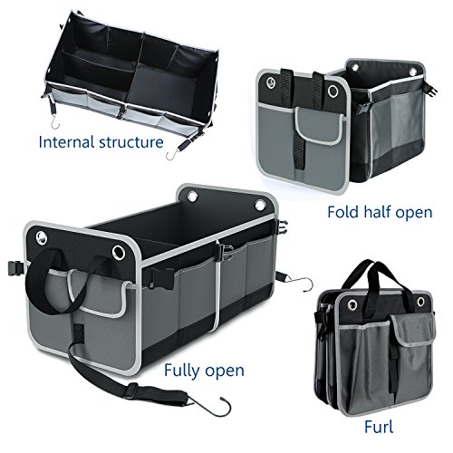Balight Trunk Organizer for SUV Car, Heavy Duty Waterproof Nonslip with Handles and Straps Premium 26 inch Divisible Multi-compartments Cargo/Groceries Storage Box for Truck/Sedan, Large, Collapsible - Thumbnail 3