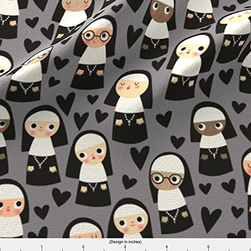 Nun Fabric Nuns On Gray by Heidikenney Printed on Fleece Fabric by the Yard by Spoonflower