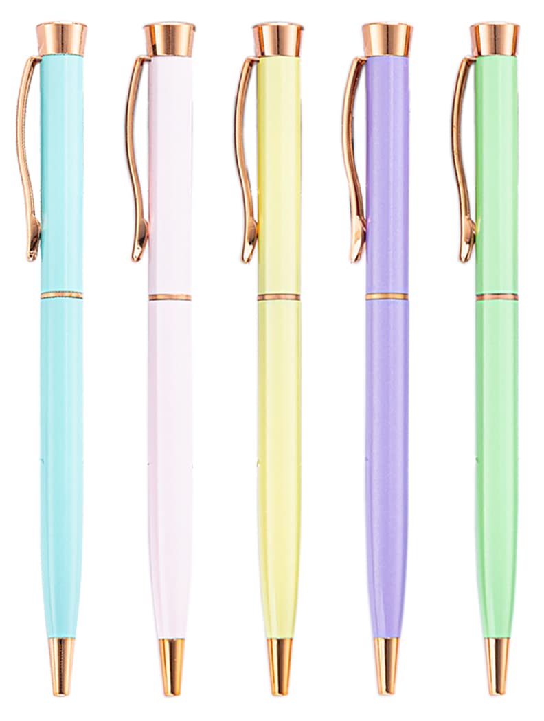 Gullor 5 Pieces Retractable Ballpoint Pen, Shining Colorful Metal Pens, Gold Clip, Black Ink