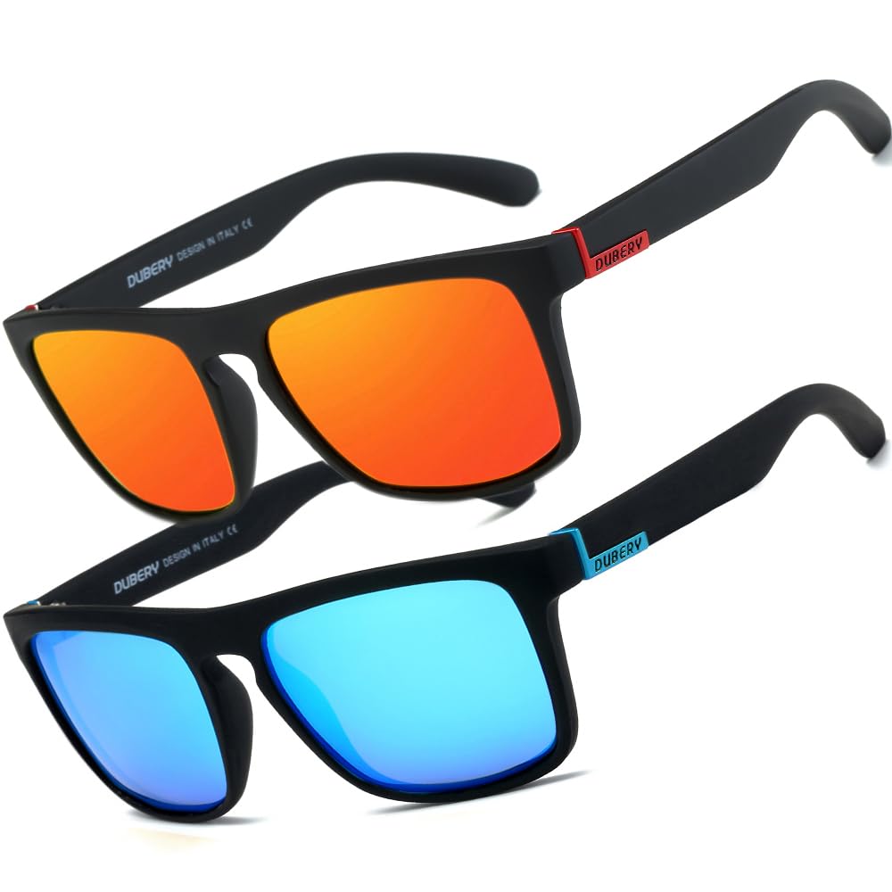 HGDGears Mens Sunglasses Polarized With UV400 Protection Driving Travel Sun Glasses for Outdoor (2pack(Red+Blue/Black Temple))
