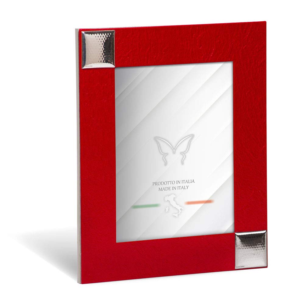 Mareli Table Photo Frame, Wrinkled Faux Leather, Red, Suitable for 13 x 18 cm