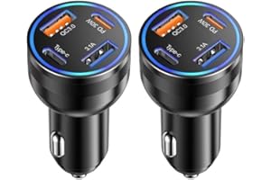 Car Charger USB C, 2Pack 4-Port 65W Cigarette Lighter USB Charger Fast Charging,Dual USB-C & USB-A Car Phone Charger Adapter 
