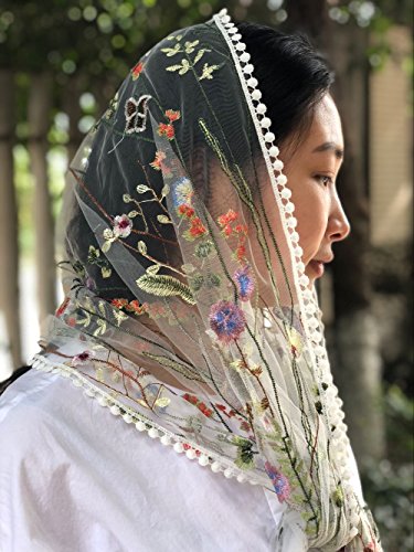 FANFAN Wildflowers Floral Lace Wrap Mantilla Floral Vintage Inspired Lace Chapel Veil Y038