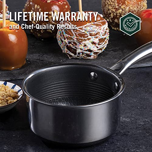 HexClad 2 Quart Hybrid Stainless Steel Pot Saucepan with Glass Lid Easy