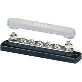 Blue Sea Systems Common Bus Bar, 10-Gang, 150A | Ten screw terminals plus input studs; tin-plated copper bus; common circuit distribution