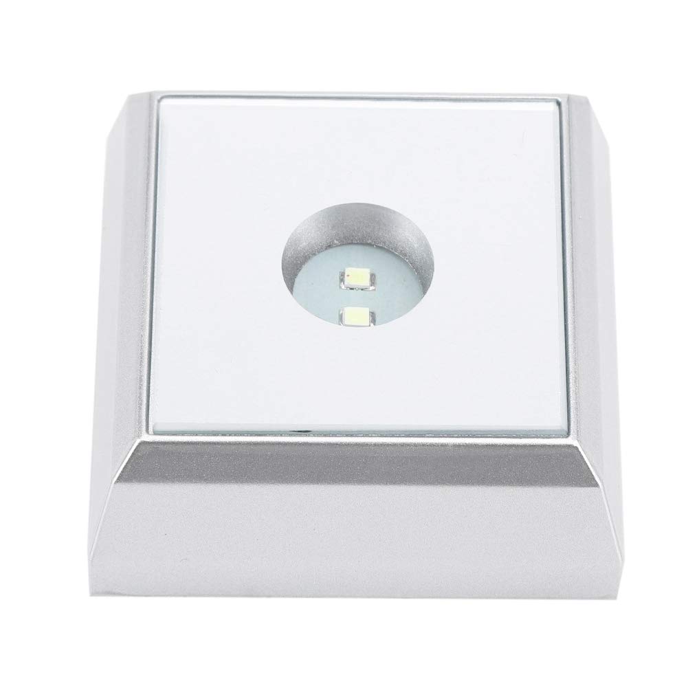Jenngaoo LED Light Pedestal,Square LED Lamp Base Stand Holder for Crystal Acrylic Statue Artware Display-Silver (White)