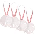 Natural Sand Dollar Ornaments 3" with Coral Pink Ribbon - Set of 4 Real Sand Dollars for Beach Wedding Decor - Plus Free Nautical eBook by Joseph Rains