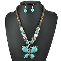 ANUSA Vintage Jewelry Sets Synthetic Stone Butterfly Necklace Set Coconut Shell Beads Necklace/Earring Sets