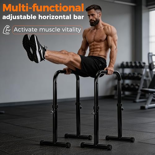 Heavy Duty Adjustable Height & Portable Multifunction Dip Stand Fitness Bar With Safety Connector for Home Training dip Bar Station, Body Press Bar, Perfect for Dips, Pull-Ups, Push-Ups