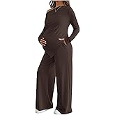SweatyRocks Women's Maternity Clothes 2 Piece Fall Outfits Off Shoulder Ruched Top and Pants Pregnancy Matching Sets