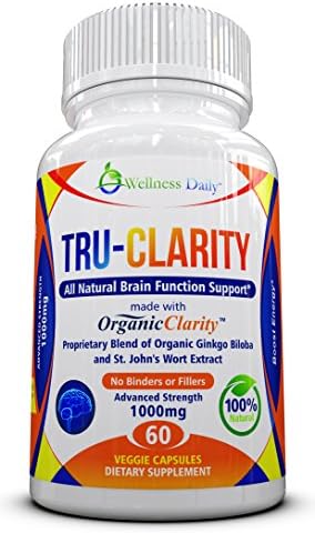 TRU-CLARITY: All Natural Brain Function Support - Top Rated Mental Performance Nootropic - Super Organic Ginkgo Biloba Complex w/ St Johns Wort, DMAE &amp; Bacopin for Mental Clarity, Focus &amp; Memory.