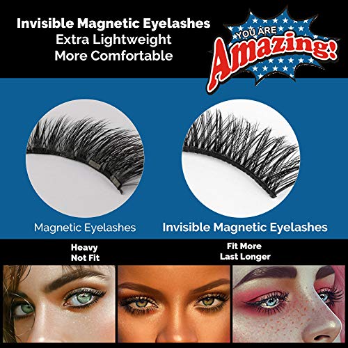 Invisible Magnetic Eyelashes with Eyeliner Kit, Viciley 3D Invisible Magnetic False Lashes EXTRA Lightweight MORE Comfortable, 6 Styles Reusable Fake Eyelashes 2 Liquid Eyeliners, American Flag