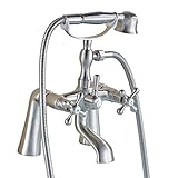 Rozin Two Holes Deck Mounted Bathtub Faucet 2 Knobs Mixing Tap with Handheld Shower Brushed Nickel