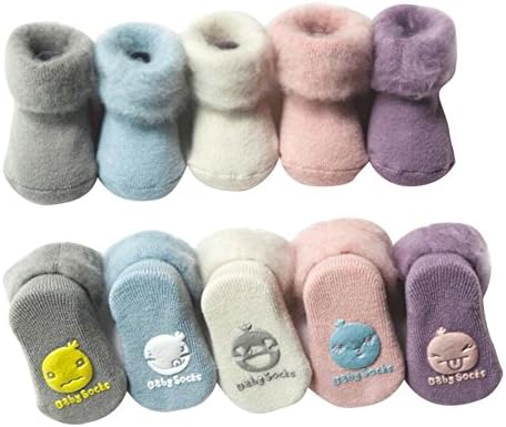 Unisex Baby Thick Thermal Socks 5 Pairs Cartoon Non-skid Floor Sock for Newborn Toddlers (0-6M)