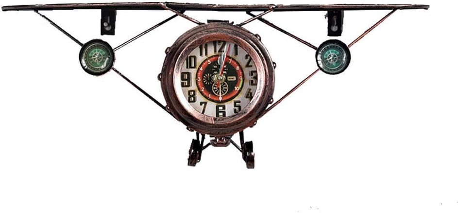QBDS Vintage Wrought Iron American Airplane Clock Living Room Wall Decorative Shelf Decorative Pendant