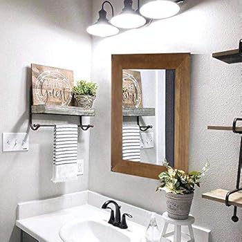Rustic Wood Frame Wall Mirror Vanity Mirror Makeup Mirror Bathroom Mirror With Decorative Metal Corners For Farmhouse Living Room Bathroom Bedroom