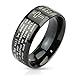 Jinique STR-0092 Stainless Steel Black IP with Outlined Cross and Lord's Prayer Beveled Edge Band Ring