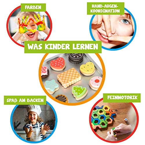 Kledio 4250772366774 Kinder Keks Backset aus Holz FSC 100%, ideale Ergänzung für jede Spielzeug Küche, mehrfarbig – Bild 6
