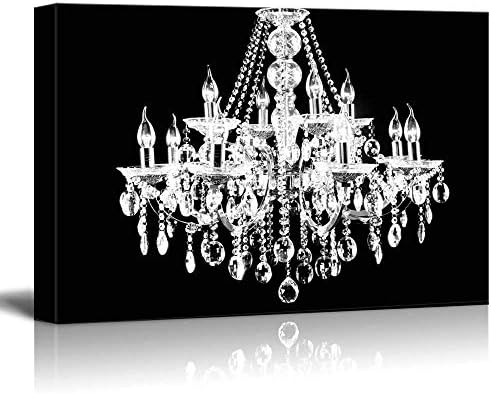 Libaoge Canvas Printing Wall Art - Canvas Wall Art - Crystal White Chandelier on Black Background - Giclee Print and Stretched Ready to Hang - 28" x 40"
