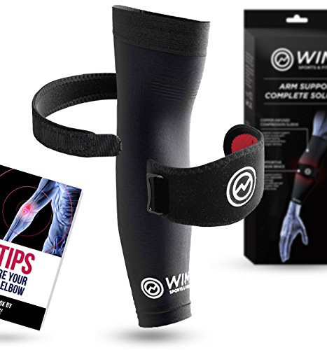 1 Tennis Elbow Brace & 1 Copper Infused Compression Elbow Sleeve - Pain Relief for Tennis Elbow & Golfers Elbow Support - Tennis Elbow Compression Band