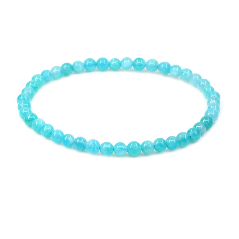 CHENYUE Natural Xin Jiang A Grade Blue Amazonite 4mm Round Beads Stretch Bracelet 7" Unisex