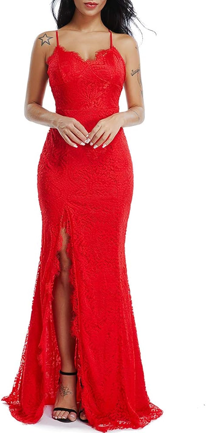 red long dress with split