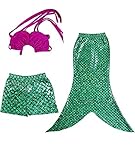 V'SHOW Little Girls 3 PCS Princess Mermaid Tail Swimmable Bikini Set Swimwear, Fish Scales,(FBA)US-5-6/130