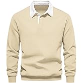 ZAFUL Mens Polo Shirts Long Sleeve Pullover Sweatshirts Contrast Collar Button Down Golf Shirt