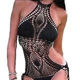 Crochet Knit Monokini Lined Swimwear Swimsuit Bikini Pastel Mini Halter Top