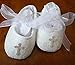 Off White/Barely Ivory Lace Christening, Baptism Shoes with Small Rhinestone Cross, Soft Crib Wedding Slippers, Cake Smash, 1st Birthday, Easter, Christmas, Photos, Sizes: Newborn-18 mos, USA