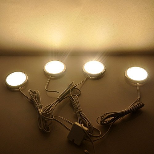 Cefrank LED Display Lighting Under Cabinet Kit - Plug-in 4 Pack Puck Light - Warm White 3000K