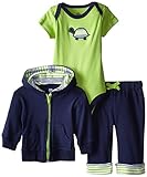 Yoga Sprout Baby-Boys 3 Piece Turtle Hoodie Bodysuit and Pant Set, Turtle, 3-6 Months