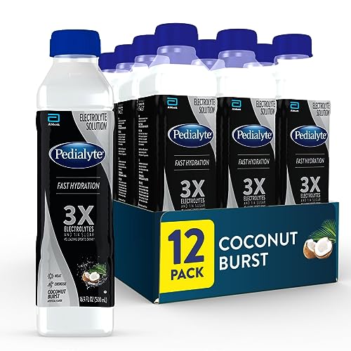 Pedialyte Electrolyte Solution, Coconut Burst, Hydration Drink, half liter each, 16.9 Fl Oz (Pack of 12)