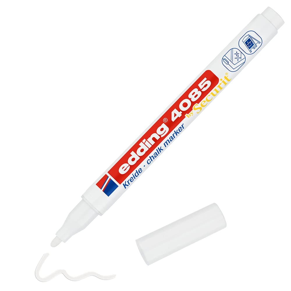 edding 4085 chalk marker - white - 1 chalk pen - round nib 1-2 mm - fine-nib wet wipe pen for chalkboards, windows, glass, mirrors - liquid chalk marker pens for opaque coverage