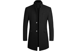 Lu's Chic Men's Single Breasted Trench Coat Button Down Overcoat Warm Dress Pea Coats