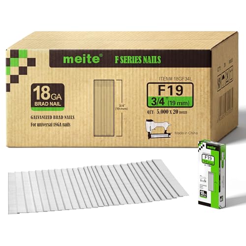 meite F19 Stauchkopfnägel 18Ga, 19 mm Verzinkte, 100.000 Stück/20 Boxen