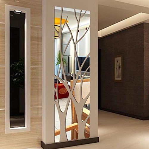 JIANGfu 3D Mirror Removable Wall Sticker Acrylic Mural Decal Home Room Decor (Silver, A)
