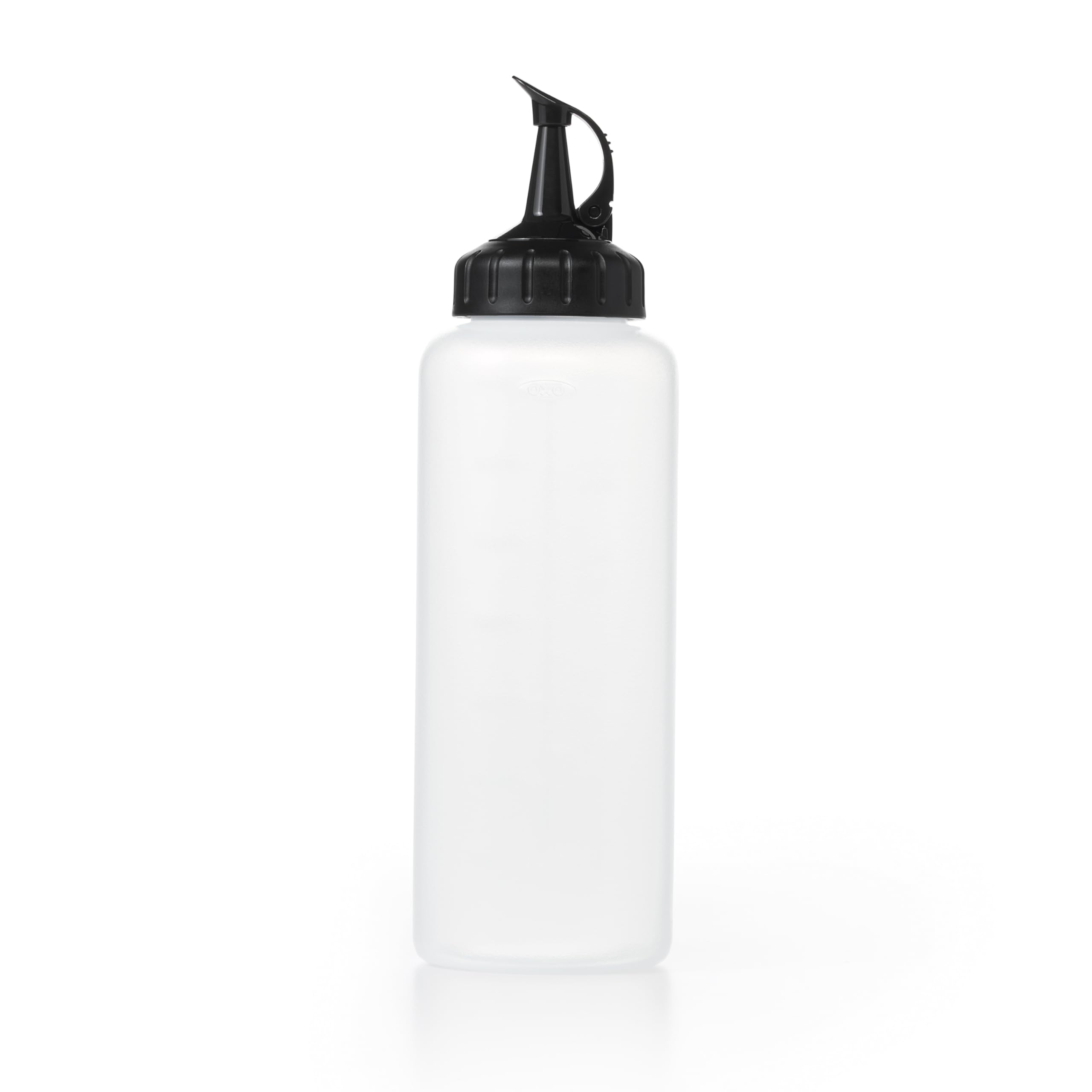 OXO Good Grips Chef’s Squeeze Bottle – Medium – Precision Pouring for Oil, Dressings & Condiments – Interchangeable Lids – Attached Cap for One-Handed Use – Measurement Markings