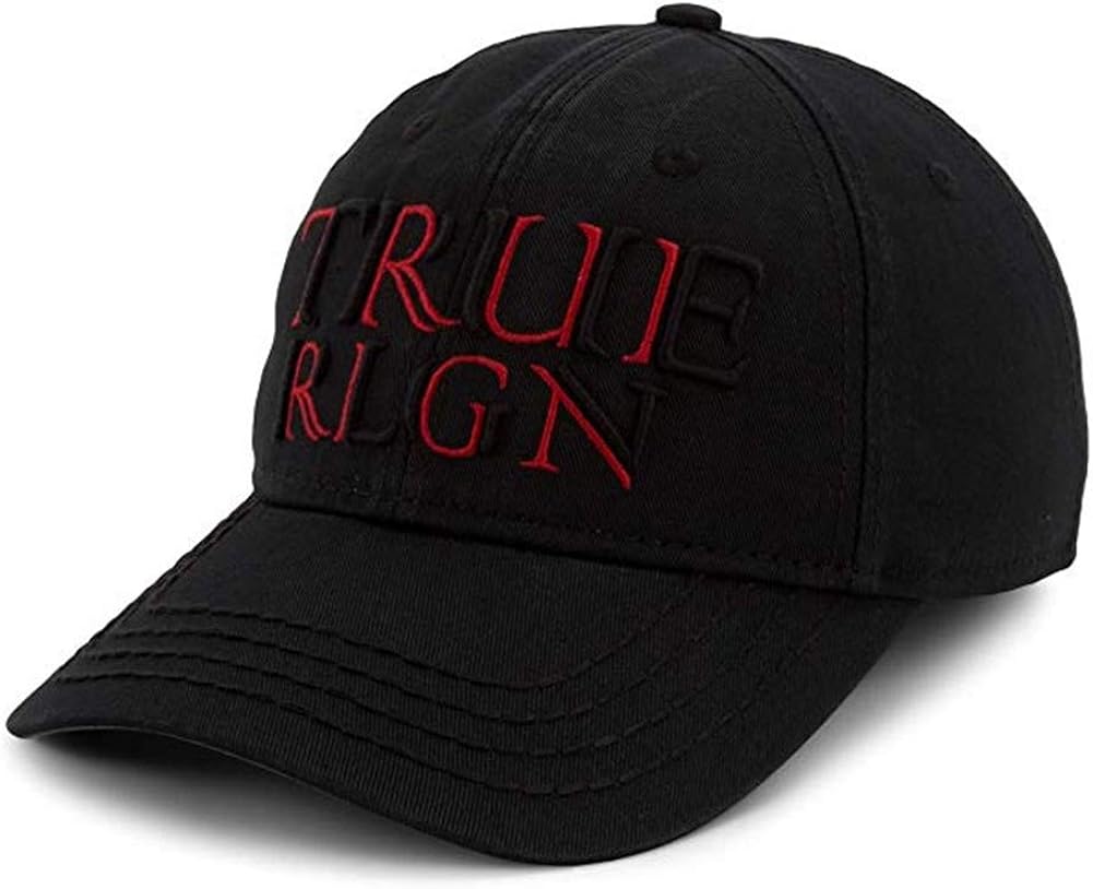 True Religion Men's Chenille Logo Baseball Cap, Black,One Size Fits All