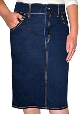 Kosher Casual Women's Modest Knee Length Stretch Denim Pencil Skirt No Slits