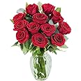 KaBloom Flowers - Mother's Day Collection - 12 Red Roses with vase, Gift for Birthday, Sympathy, Anniversary, Get Well, Thank You, Valentine, Mother’s Day Fresh Flowers