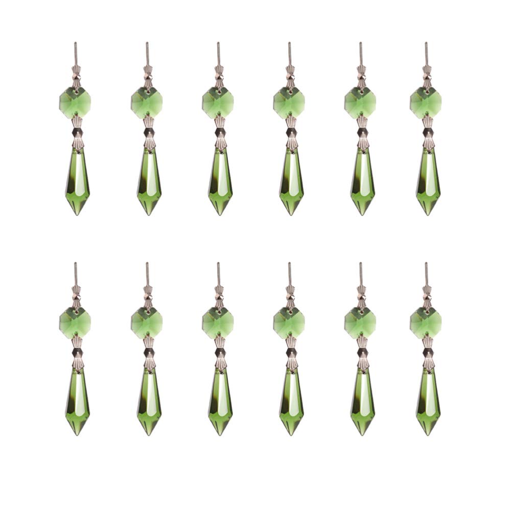 Healifty Glass Chandeliers 20PCS Clear Chandelier Icicle Crystal Replacement Prisms Octogan Crystal Bead for Lamp Decoration Jewelry Making (Green) Teardrop Pendant Light