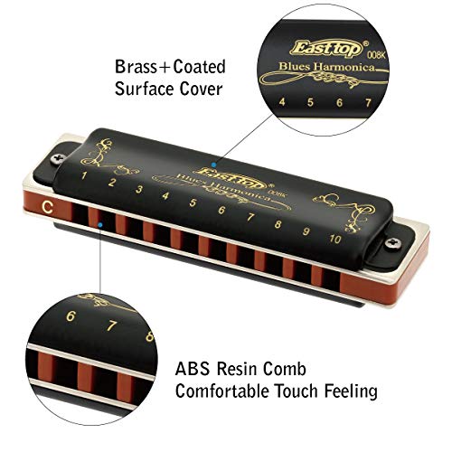 East top 10 Hole 20 Tone Blues Harp Harmonica Set of 7 Keys for