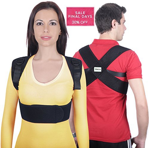 T-Box Posture Corrector for Women & Men - Medical Upper Back, Clavicle, Shoulder Support Brace - Figure 8 Design Improves Bad Posture, Hunchback, Thoracic Kyphosis, Forward Head, Back Pain Relief - R