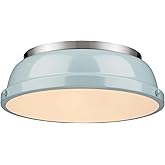Golden Lighting 3602-14 PW-SF Duncan Flush Mount, Pewter with Seafoam Shade