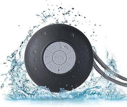 Wireless Shower Bluetooth Speaker With Suction Cup | Crystal Clear Sound, Built-In Mic &amp; Rechargeable Battery | Portable &amp; Waterproof Silicone Speakerphone &amp; Hanging Cord (Black)