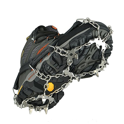 szlzhsm Crampons Universal Flexible Anti-Slip Ice Grips Snow Traction Cleats Ice Spikes Crampon with Stainless Steel Chain for Climbing Hiking(Black L 19Teeth)