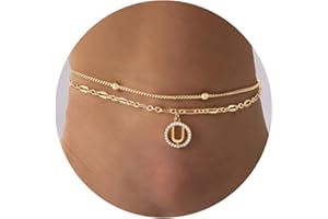 DONYUDE Ankle Bracelets for Women Teen Girls Gifts Gold Plated Stainless Steel Anklets for Women Dainty Initial Anklet Link Summer Beach Vacation Engraved Letter A-Z Birthday Christmas Jewelry for Daughter Wife