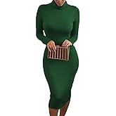 Pink Queen Womens Sexy Fall Knit Dress High Neck Long Sleeve Bodycon Midi Winter Dresses