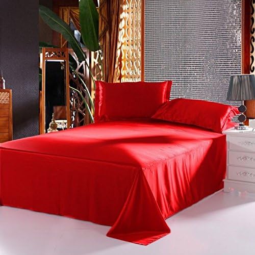 Bedify Bedding 100% Pure Silk Satin Sheet Set 7pcs, Silk Fitted Sheet 15'' Deep Pocket,Silk Flat Sheet,Silk Duvet Cover & Pillowcases Set !!! King, Blood Red